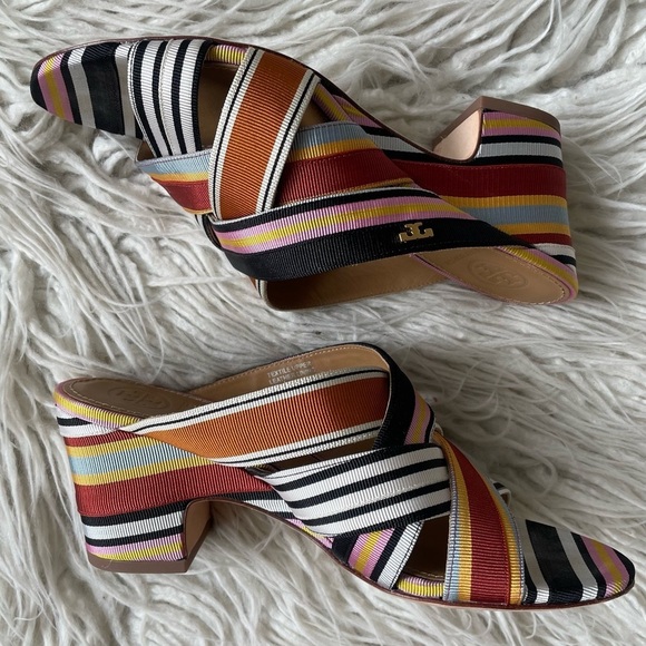 Tory Burch Multicolor Striped Grosgrain Graham 65mm Heel Mule Sandals EUC Sz 6 - Picture 4 of 12